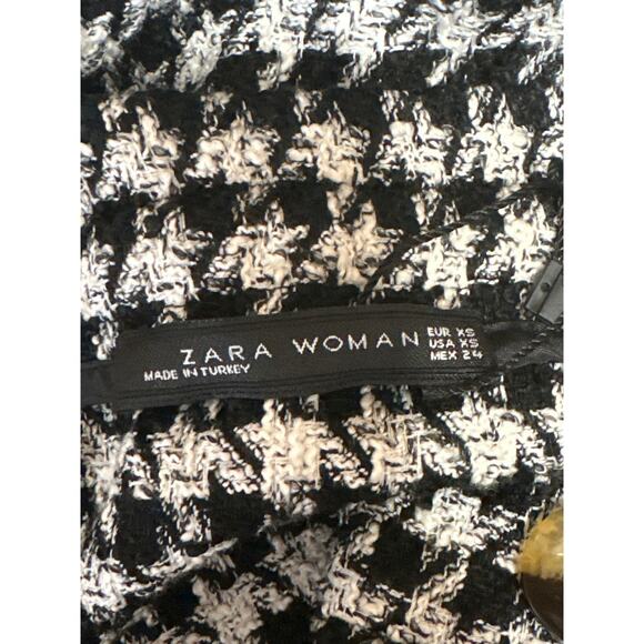 Zara Black White Houndstooth Checkered Tweed Button Down Midi Pencil Skirt XS - Picture 4 of 4